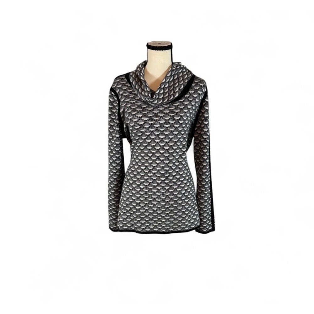 Calvin Klein Womens Black White Geometric Cowl Neck Sweater Size M Long Sleeve